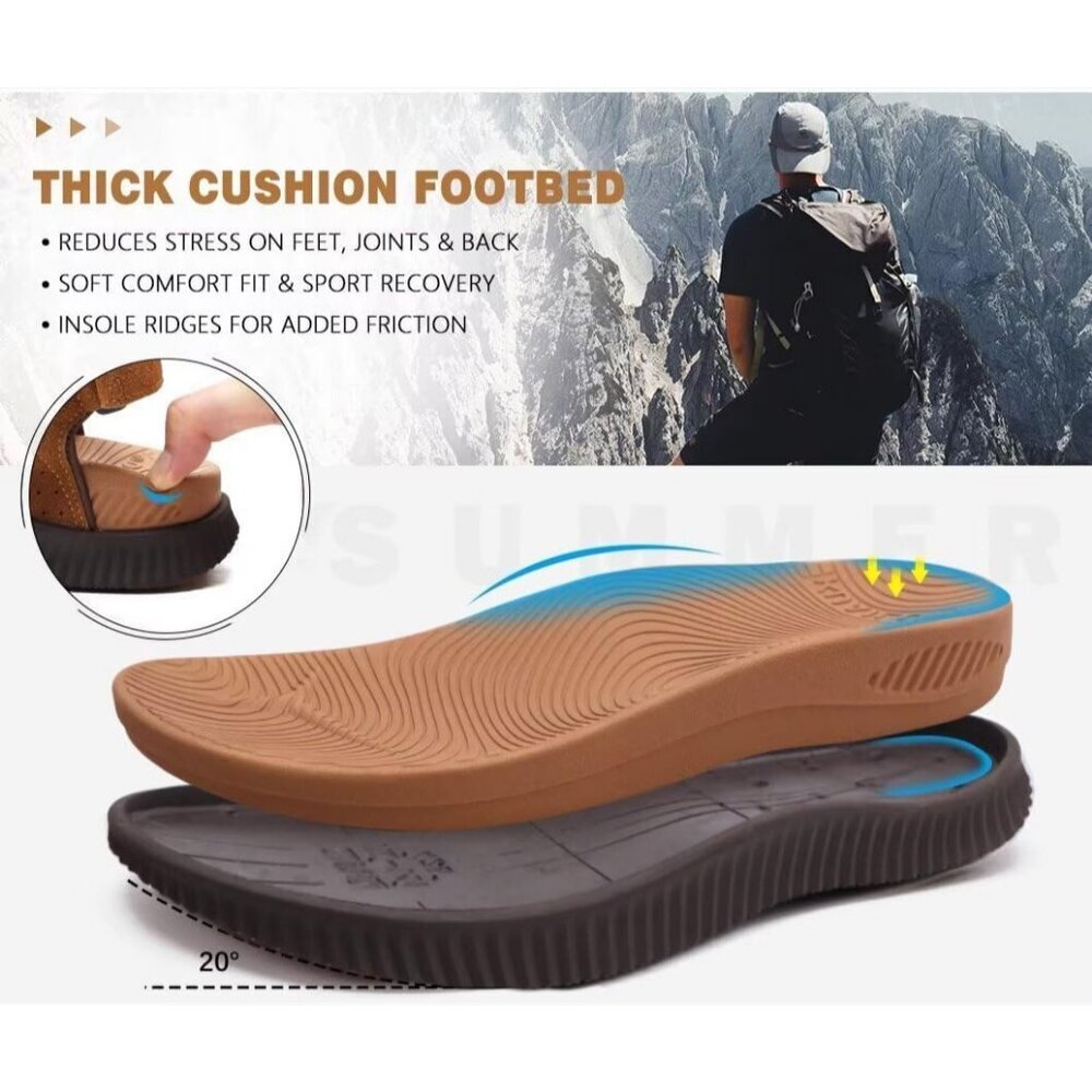 Casual Hiking Sandals Men's Khaki Brown Athletic Sports Walking Fisherman Shoes - Picture 9 of 10